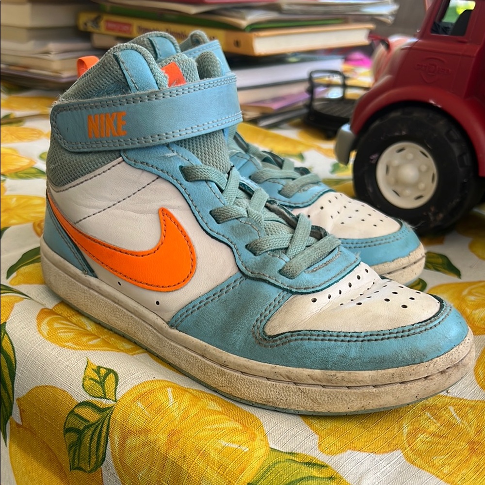 Nike Blue and Orange Retro Sneakers with Velcro Strap